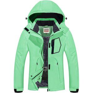 Women's Fluorescent Green Waterproof Ski Jacket Warm Windproof Coat
